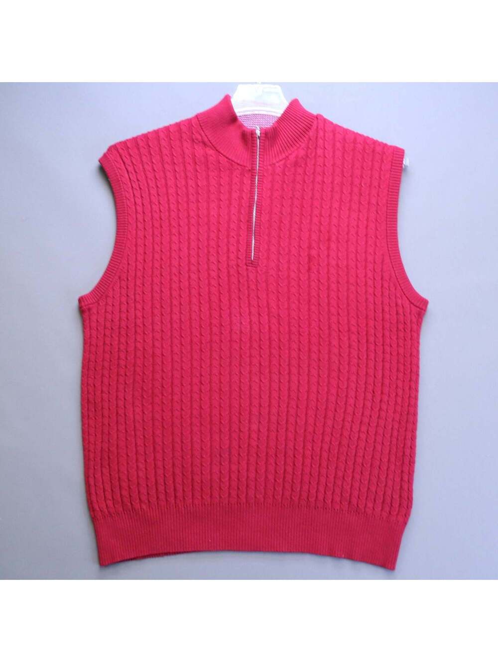 Robert Talbott Jefferson Mens M Red Cashmere Blend Cable Knit Quarter Zip Vest